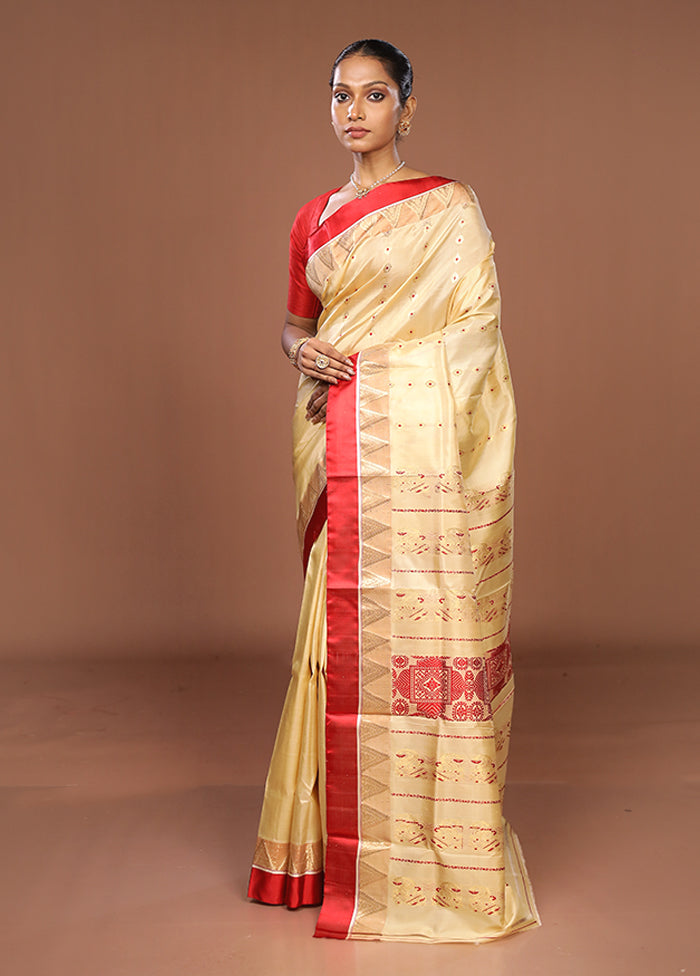 White Garad Pure Silk Saree Without Blouse Piece