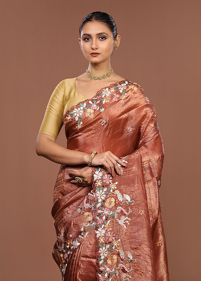 Brown Tissue Silk Saree With Blouse Piece
