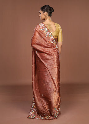 Brown Tissue Silk Saree With Blouse Piece