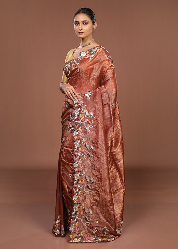 Brown Tissue Silk Saree With Blouse Piece