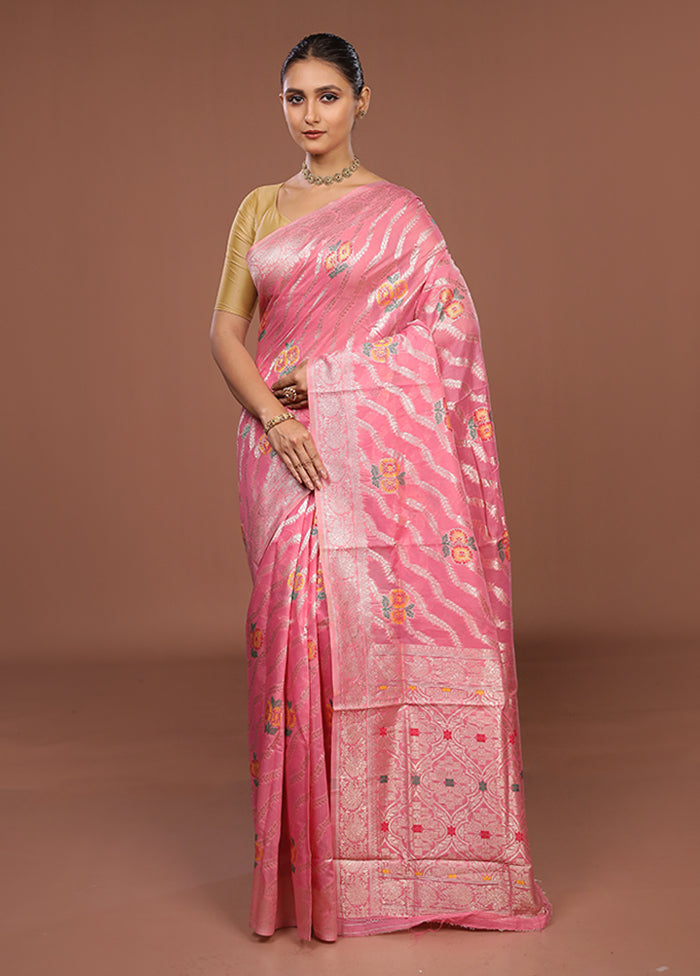 Pink Dupion Silk Saree With Blouse Piece