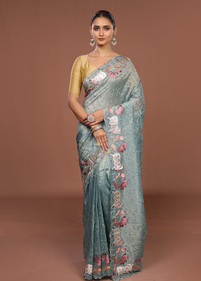 Green Tissue Silk Saree With Blouse Piece