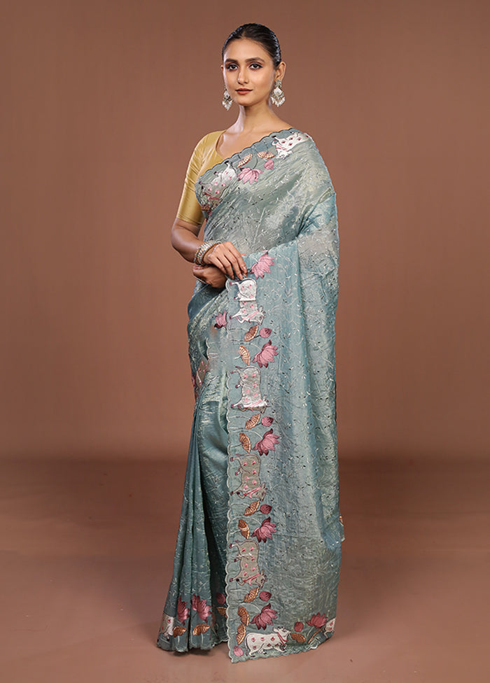 Green Tissue Silk Saree With Blouse Piece