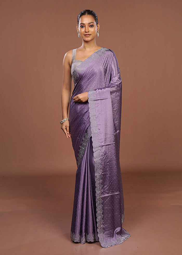 Purple Dupion Silk Saree With Blouse Piece