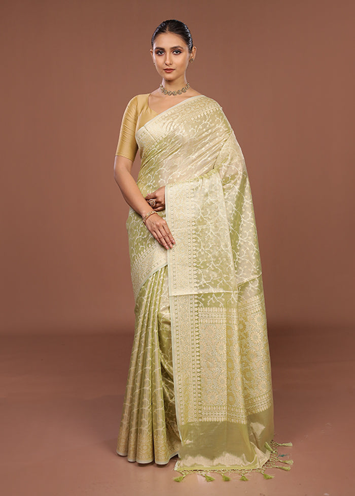 Green Tissue Silk Saree With Blouse Piece