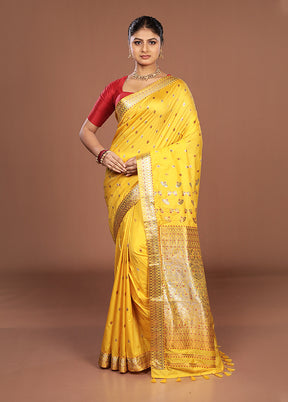 Yellow Assam Silk Saree With Blouse Piece