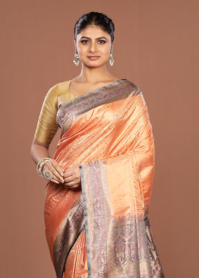 Pink Jamewar Silk Saree With Blouse Piece
