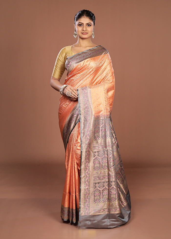Pink Jamewar Silk Saree With Blouse Piece