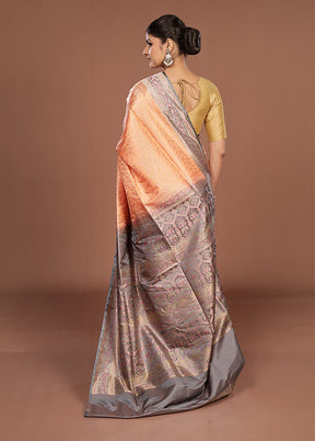 Pink Jamewar Silk Saree With Blouse Piece