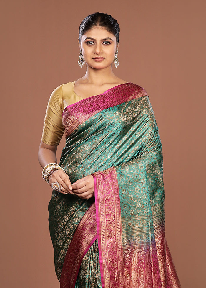 Green Jamewar Silk Saree With Blouse Piece