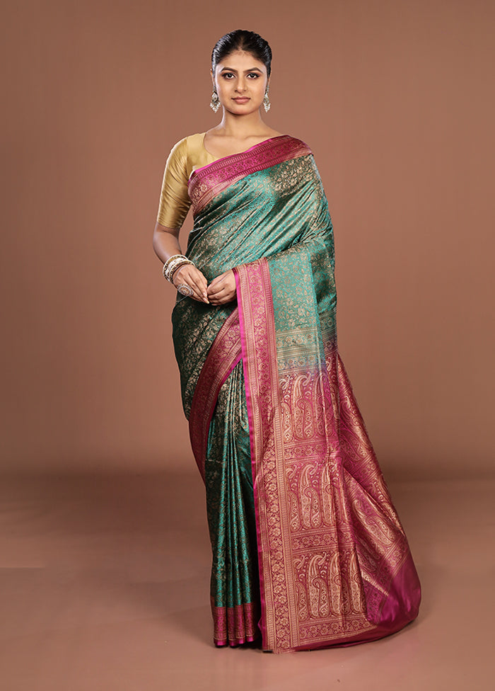 Green Jamewar Silk Saree With Blouse Piece