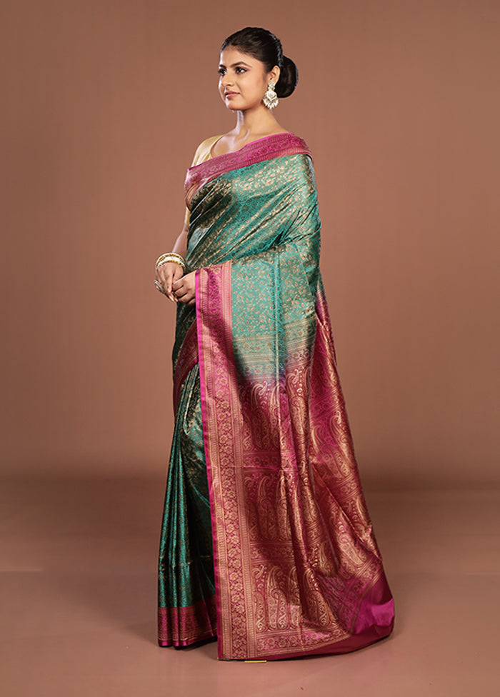 Green Jamewar Silk Saree With Blouse Piece
