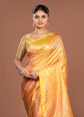 Yellow Jamewar Silk Saree With Blouse Piece
