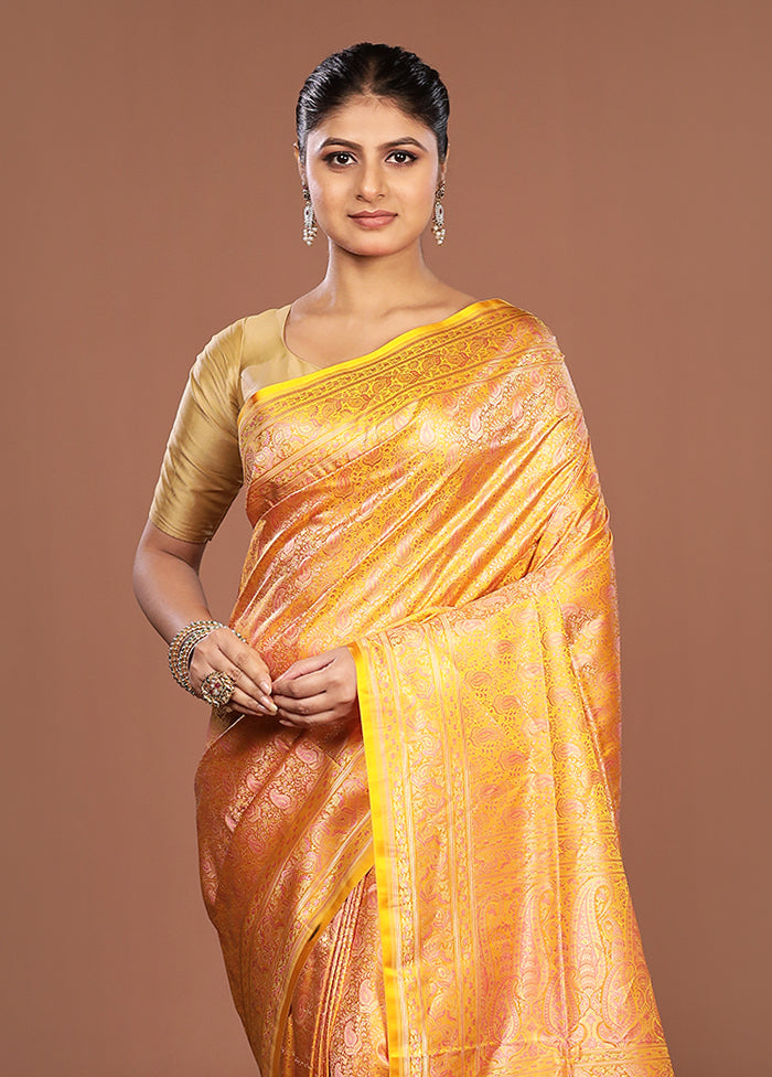 Yellow Jamewar Silk Saree With Blouse Piece