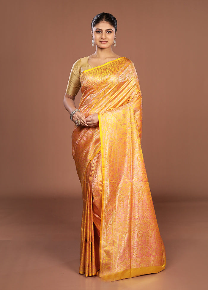 Yellow Jamewar Silk Saree With Blouse Piece