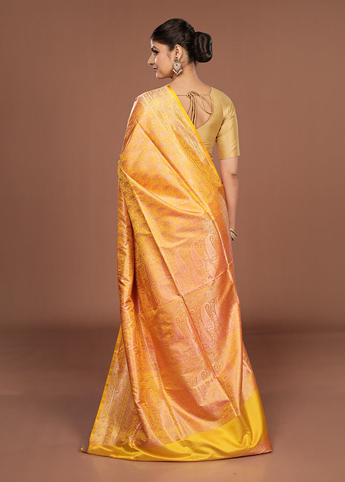 Yellow Jamewar Silk Saree With Blouse Piece