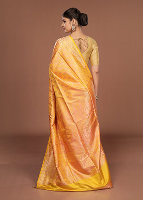 Yellow Jamewar Silk Saree With Blouse Piece