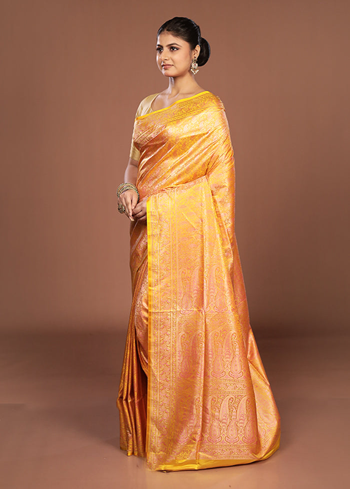 Yellow Jamewar Silk Saree With Blouse Piece