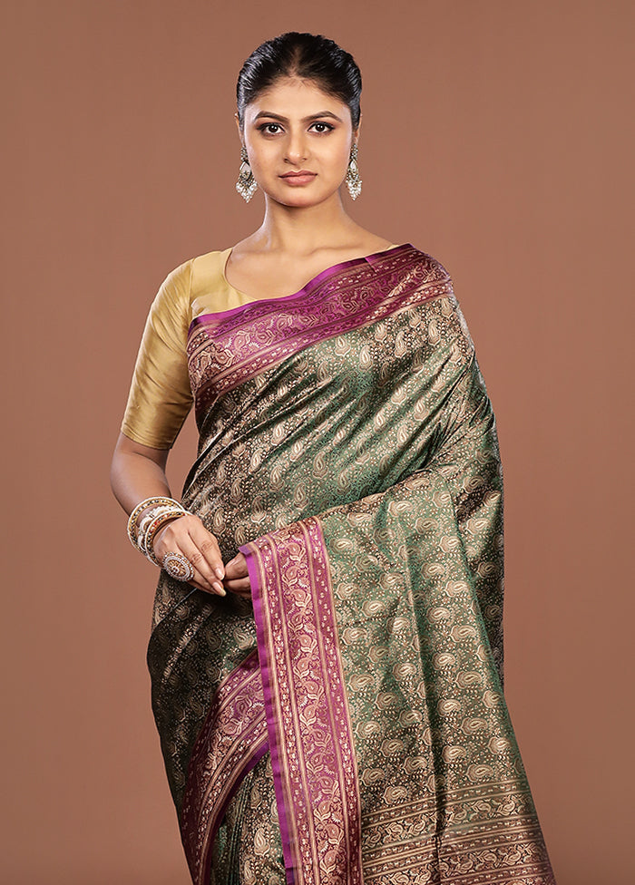 Green Jamewar Silk Saree With Blouse Piece