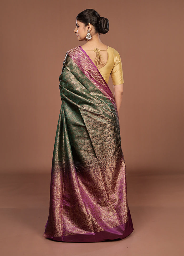 Green Jamewar Silk Saree With Blouse Piece