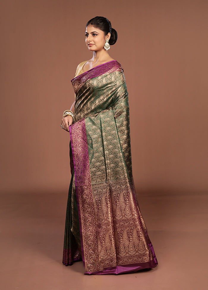 Green Jamewar Silk Saree With Blouse Piece