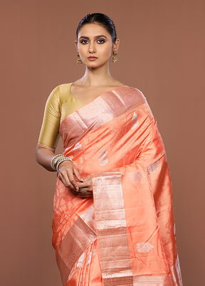 Pink Handloom Kanchipuram Pure Silk Saree With Blouse Piece