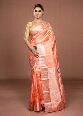 Pink Handloom Kanchipuram Pure Silk Saree With Blouse Piece