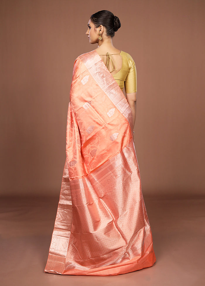 Pink Handloom Kanchipuram Pure Silk Saree With Blouse Piece