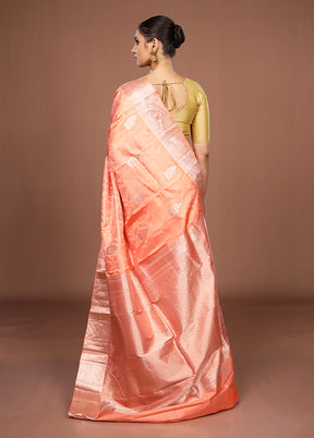 Pink Handloom Kanchipuram Pure Silk Saree With Blouse Piece