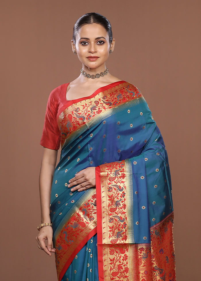 Blue Kanjivaram Silk Saree With Blouse Piece