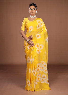 Yellow Handloom Chiffon Pure Silk Saree With Blouse Piece