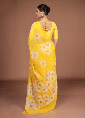 Yellow Handloom Chiffon Pure Silk Saree With Blouse Piece
