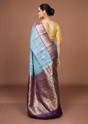 Blue Handloom Kanjivaram Pure Silk Saree With Blouse Piece