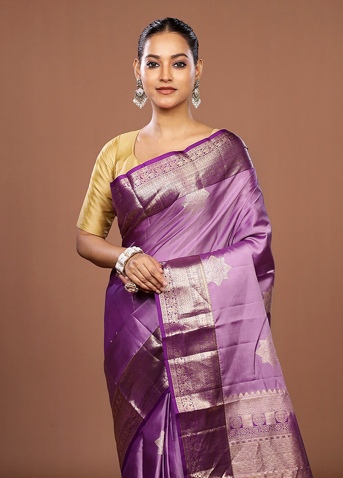 Purple Handloom Kanchipuram Pure Silk Saree With Blouse Piece