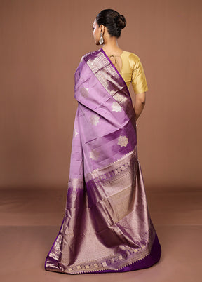 Purple Handloom Kanchipuram Pure Silk Saree With Blouse Piece