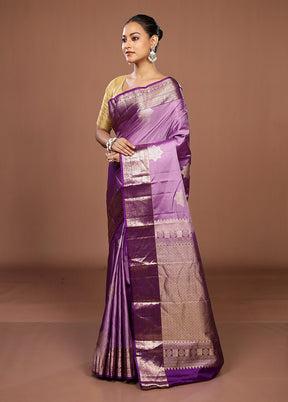 Purple Handloom Kanchipuram Pure Silk Saree With Blouse Piece