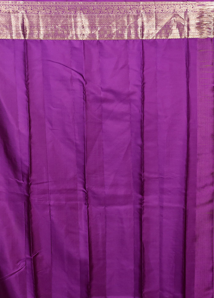 Purple Handloom Kanchipuram Pure Silk Saree With Blouse Piece