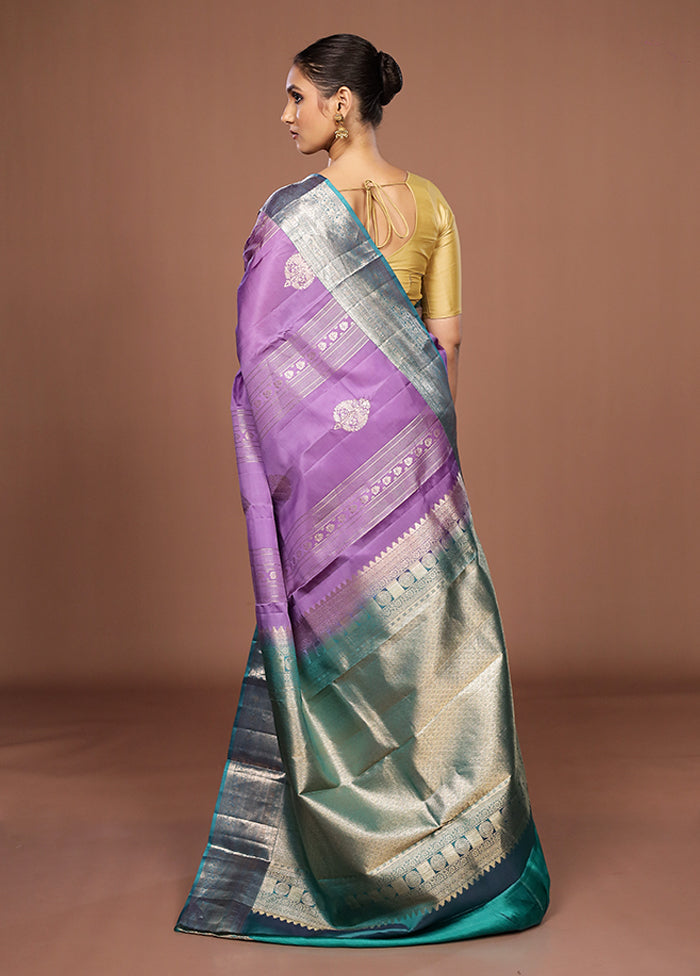 Purple Handloom Kanchipuram Pure Silk Saree With Blouse Piece