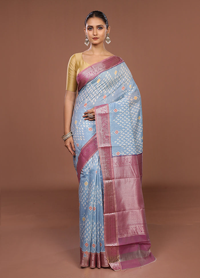 Blue Pure Cotton Saree With Blouse Piece