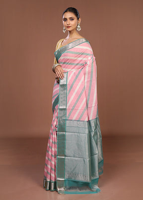 Pink Pure Cotton Saree With Blouse Piece