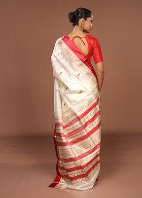 White Garad Pure Silk Saree Without Blouse Piece