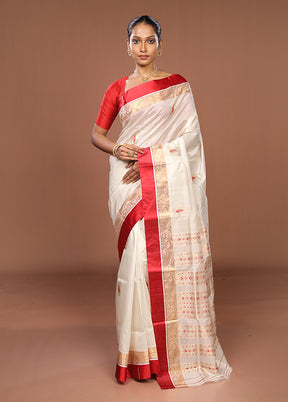 White Garad Pure Silk Saree Without Blouse Piece