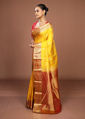 Yellow Handloom Kanchipuram Pure Silk Saree With Blouse Piece