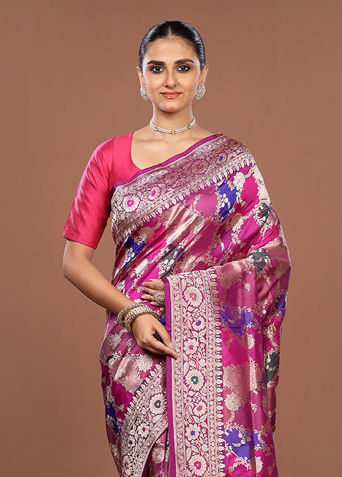 Multicolor Handloom Katan Pure Silk Saree With Blouse Piece