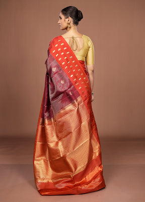 Maroon Handloom Kanchipuram Pure Silk Saree With Blouse Piece