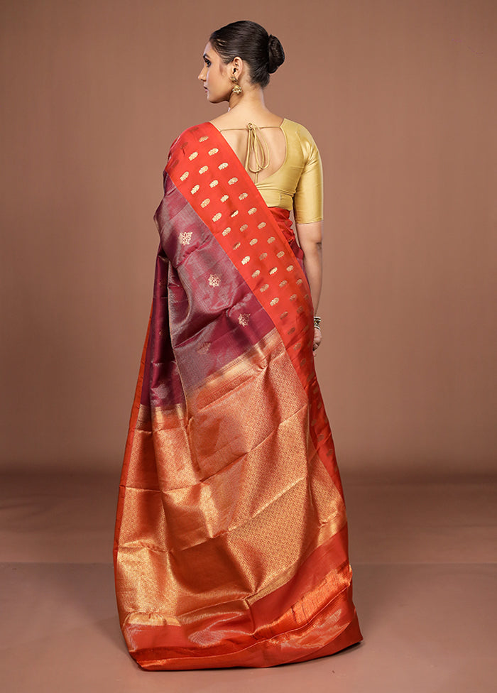 Maroon Handloom Kanchipuram Pure Silk Saree With Blouse Piece