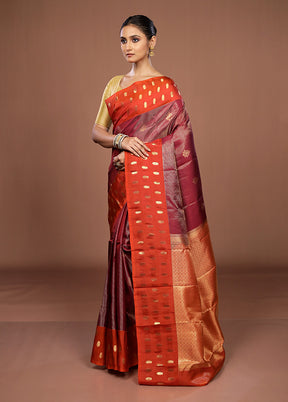 Maroon Handloom Kanchipuram Pure Silk Saree With Blouse Piece
