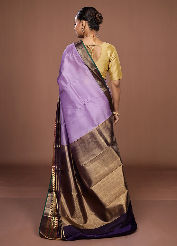 Purple Handloom Kanjivaram Pure Silk Saree With Blouse Piece