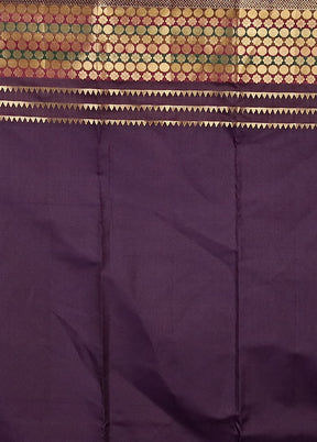 Purple Handloom Kanjivaram Pure Silk Saree With Blouse Piece