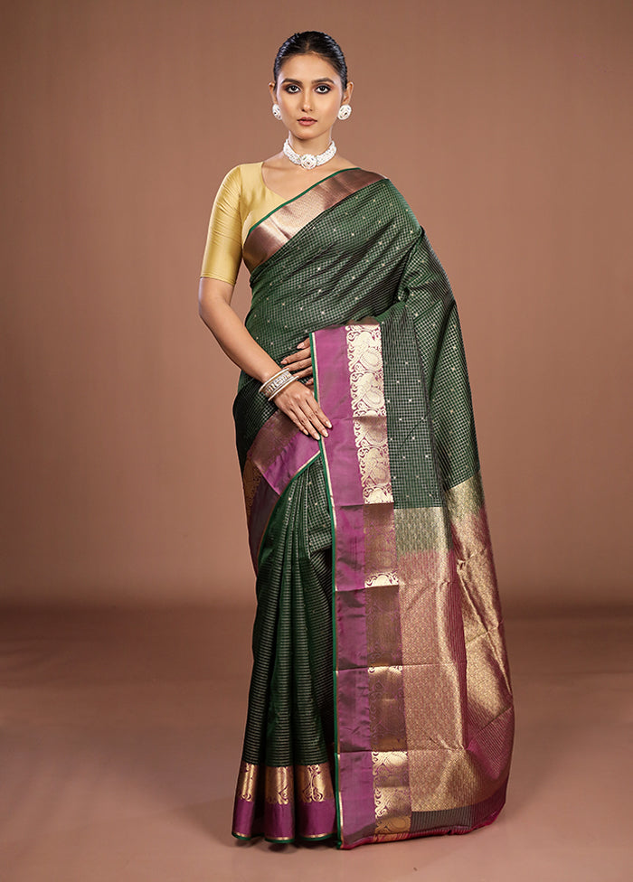 Green Handloom Kanjivaram Pure Silk Saree With Blouse Piece